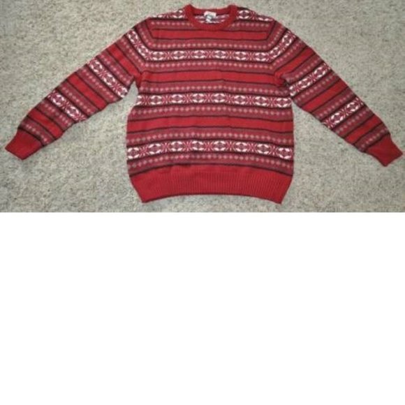 Mens Christmas Sweater Dockers Red Fairisle Large Long Sleeve Crew Cotton - Picture 2 of 4